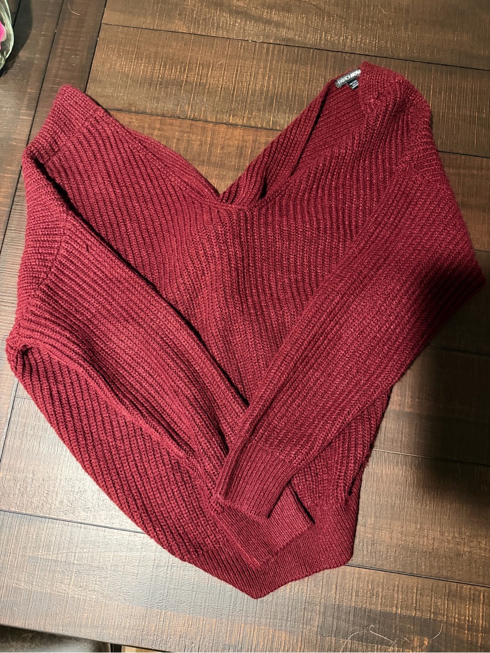 Fashion Nova Deep Red Ribbed V-Neck Sweater
